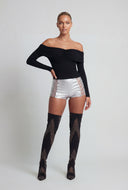Faux Leather Criss Cross Detailed Micro Shorts