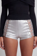 Faux Leather Criss Cross Detailed Micro Shorts