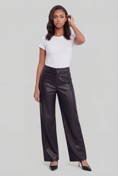 Vegan Leather Straight-Leg Pants