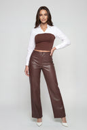 Vegan Leather Straight-Leg Pants
