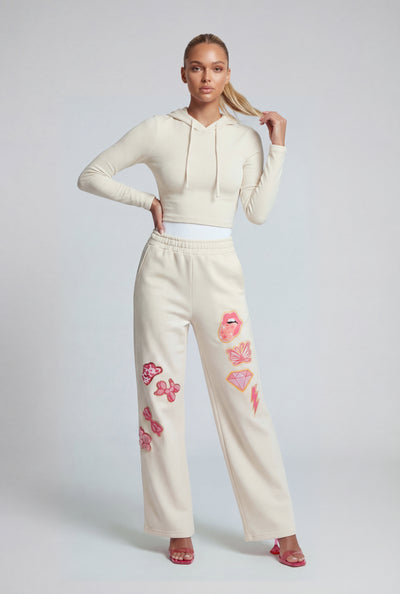 Chenille Patch Wide-Leg Sweatpants