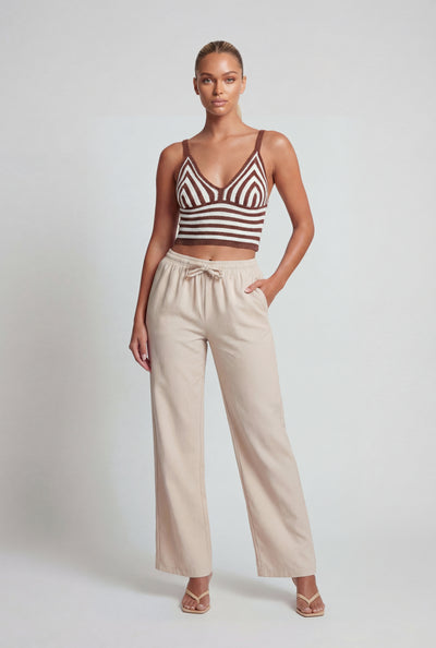 Linen Drawstring Palazzo Pants