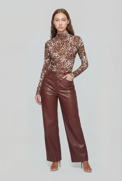 High Waist Faux Leather Straight Leg Pants