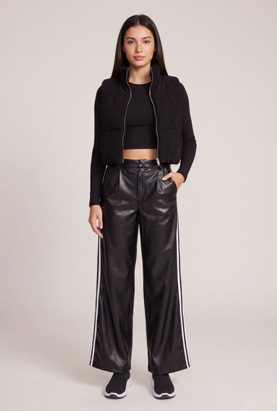 Vegan Leather Side Stripe Wide Leg Pants