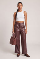Vegan Leather Side Stripe Wide Leg Pants