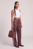 Vegan Leather Side Stripe Wide Leg Pants