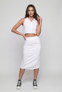 Nylon Drawstring Side Midi Skirt