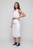 Nylon Drawstring Side Midi Skirt