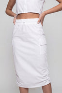 Nylon Drawstring Side Midi Skirt