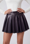 High Waist Pleated Faux Leather Mini Skirt