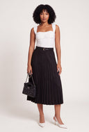Belted Faux Suede Pleated Skirt