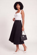 Belted Faux Suede Pleated Skirt