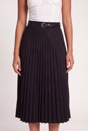 Belted Faux Suede Pleated Skirt