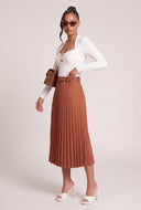 Belted Faux Suede Pleated Skirt