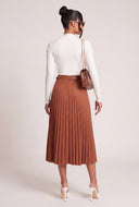 Belted Faux Suede Pleated Skirt