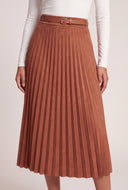 Belted Faux Suede Pleated Skirt