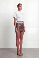 Anya Two Tone Waistband Faux Leather Mini Skirt