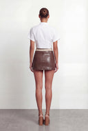 Anya Two Tone Waistband Faux Leather Mini Skirt
