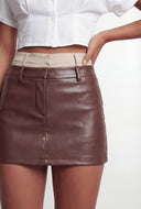 Anya Two Tone Waistband Faux Leather Mini Skirt