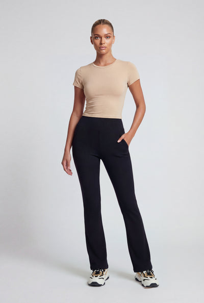 Ribbed High-Waist Flare Leggings