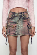 Anais Acid Wash Cargo Denim Mini Skirt