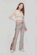 Ariah Jacquard Frayed Flare-Leg Jeans