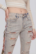 Ariah Jacquard Frayed Flare-Leg Jeans