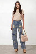 Luna Mineral Wash Frayed Cargo Wide Leg Jeans