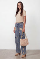 Luna Mineral Wash Frayed Cargo Wide Leg Jeans
