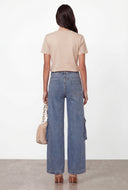 Luna Mineral Wash Frayed Cargo Wide Leg Jeans