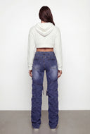 Thigh Strap Stacked Straight Leg Jeans