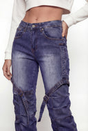 Thigh Strap Stacked Straight Leg Jeans