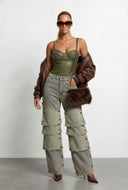 Alexandria Acid Wash Pleated Panel Wide Leg Jeans