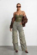 Alexandria Acid Wash Pleated Panel Wide Leg Jeans