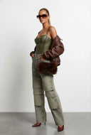 Alexandria Acid Wash Pleated Panel Wide Leg Jeans