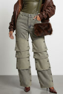 Alexandria Acid Wash Pleated Panel Wide Leg Jeans