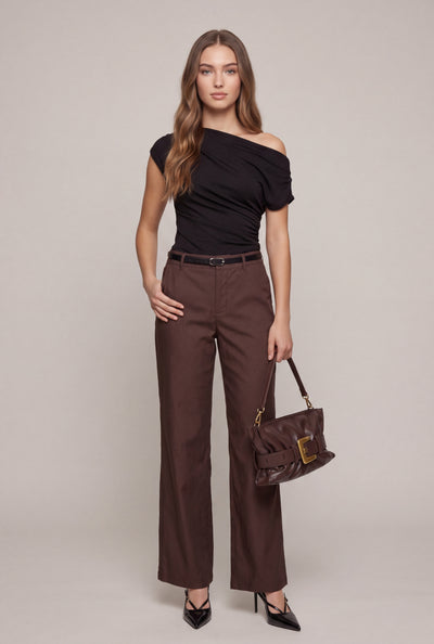 Belted Wide-Leg Dress Pants