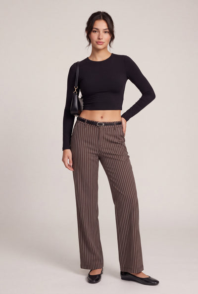 Belted Pinstripe Pants