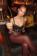 Vegan Leather Cargo Slit Hem Flare Pants
