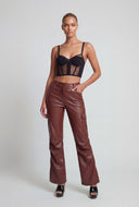 Vegan Leather Cargo Slit Hem Flare Pants