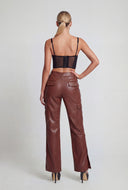 Vegan Leather Cargo Slit Hem Flare Pants