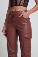 Vegan Leather Cargo Slit Hem Flare Pants