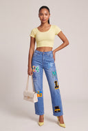 Straight Leg Patch Jeans