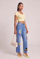 Straight Leg Patch Jeans