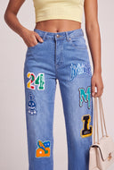 Straight Leg Patch Jeans