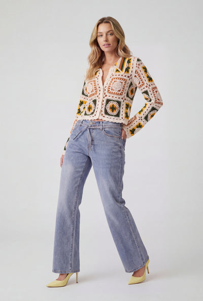 Tie Waist Mid Rise Straight-Leg Jeans