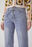 Tie Waist Mid Rise Straight-Leg Jeans