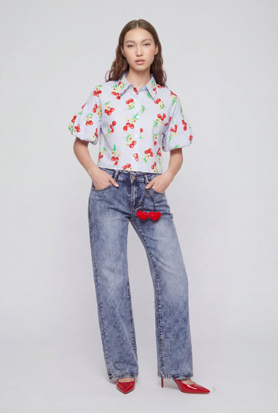 Keychain Frayed Waist Straight-Leg Jeans