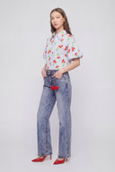 Keychain Frayed Waist Straight-Leg Jeans
