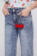Keychain Frayed Waist Straight-Leg Jeans